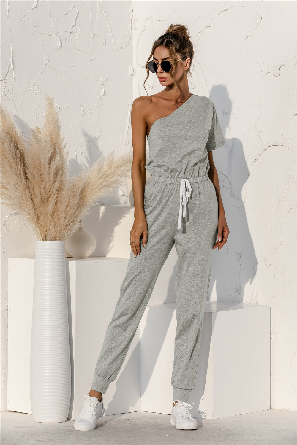 Serendipity Single Shoulder Short Sleeve Jumpsuit