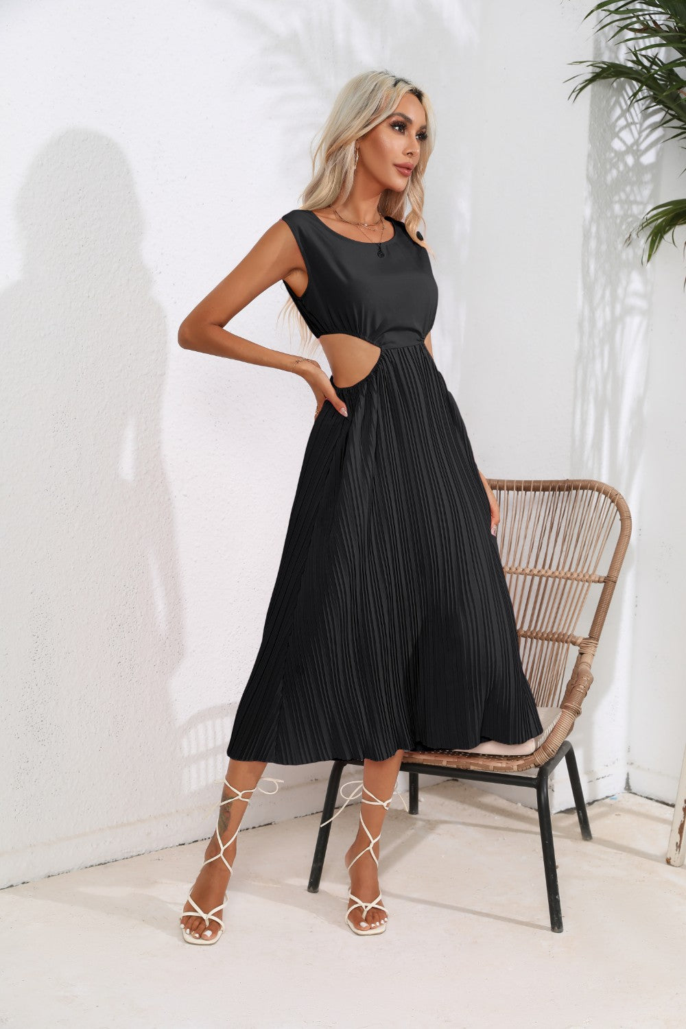 Carley Cutout Ruched Round Neck Tank Dress