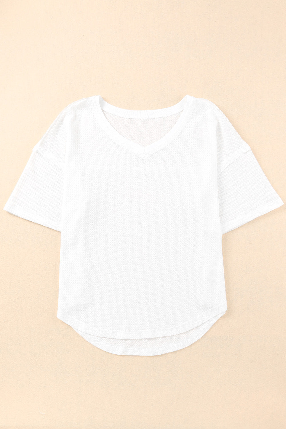 Whilemina White Waffle Knit Casual Drop Shoulder Loose Top