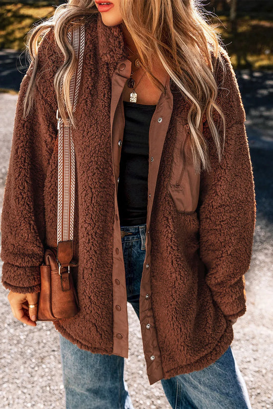 Pheobe Fuzzy Snap Down Dropped Shoulder Jacket