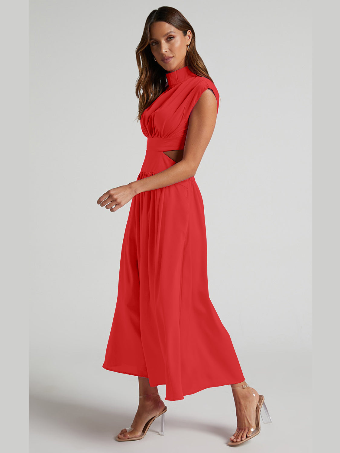 Tequila Cutout Mock Neck Sleeveless Ruched Dress
