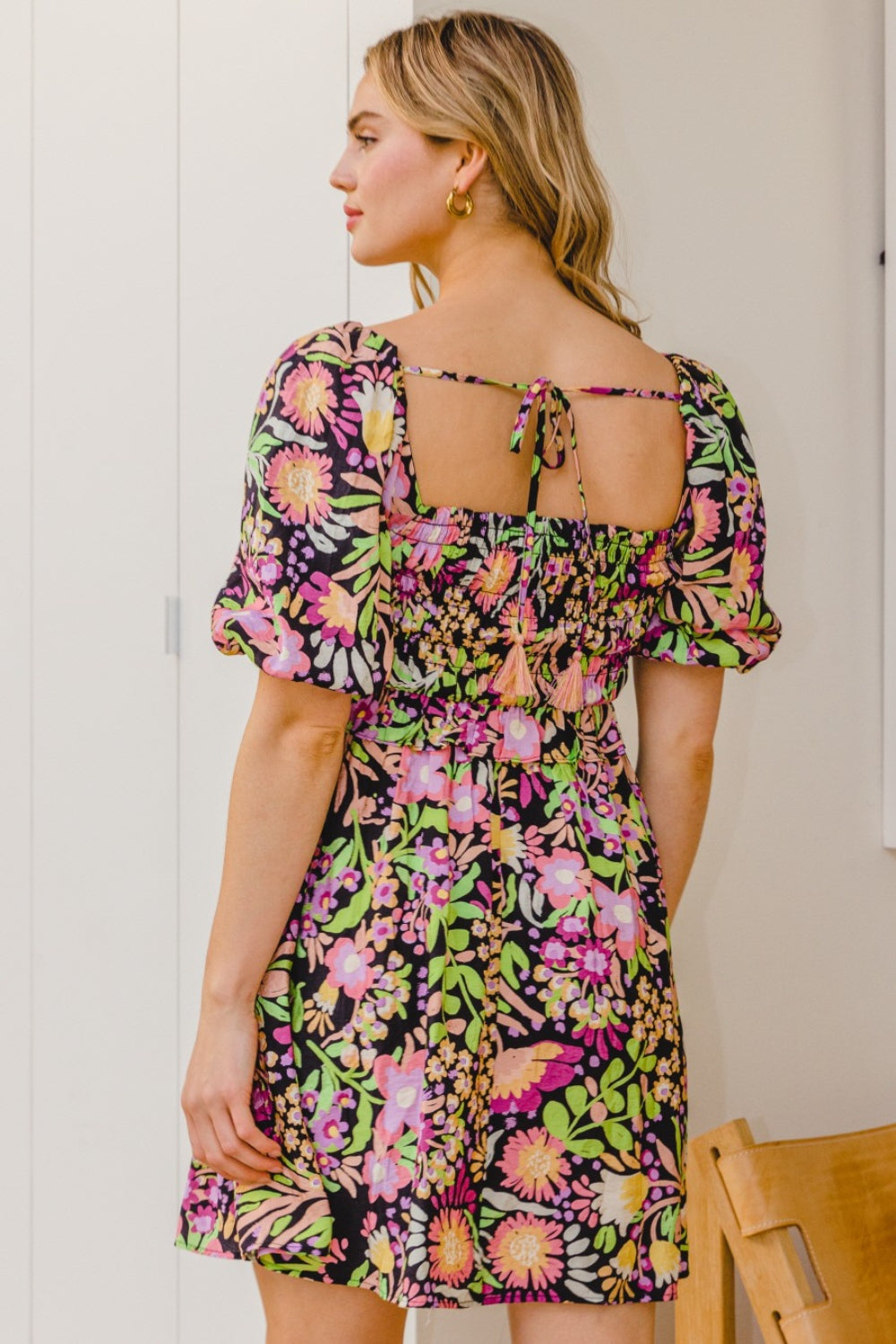 Niagara Full Size Floral Tie-Back Mini Dress