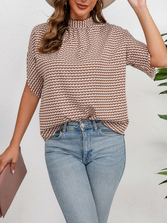 Picadilly Printed Tie Neck Half Sleeve Blouse