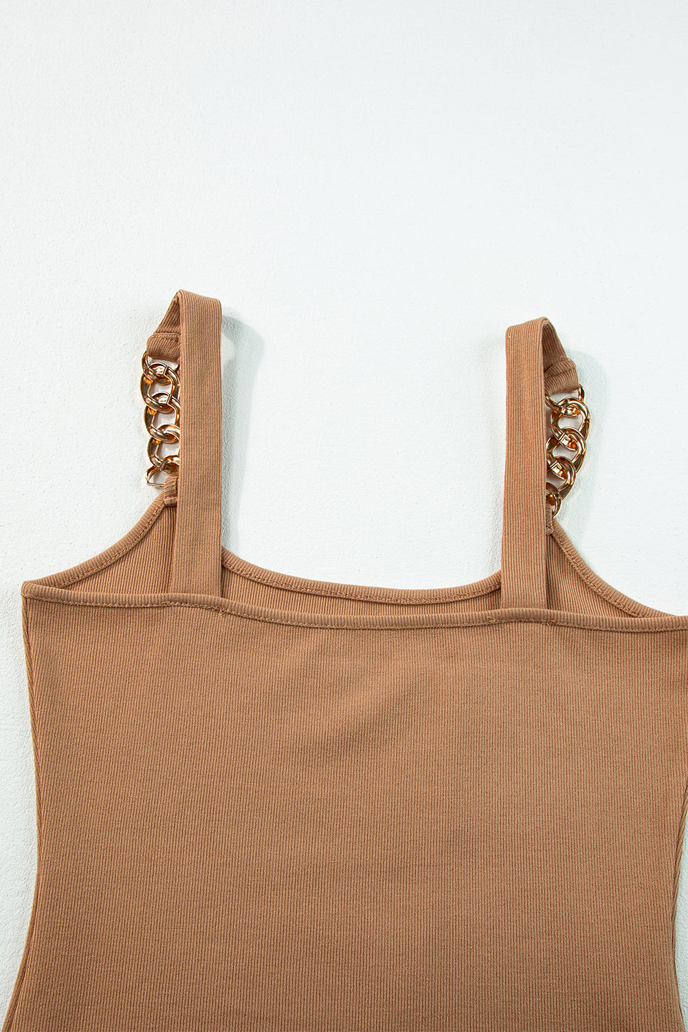 Goldie Brown Gold Chain Straps Rib Knit Tank Top