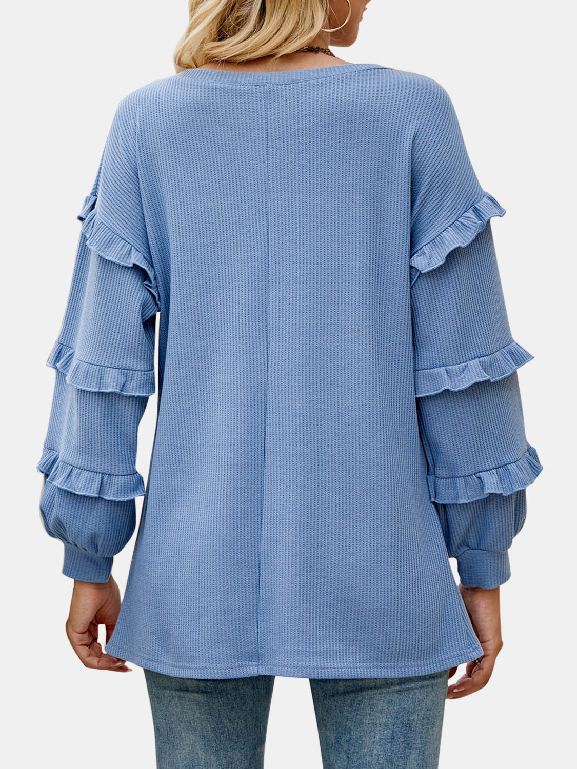 Roberta Ruffled V-Neck Long Sleeve T-Shirt