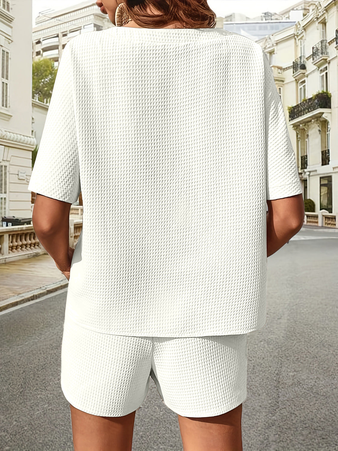 Walk about Italia Waffle-Knit Half Sleeve Top and Shorts Set