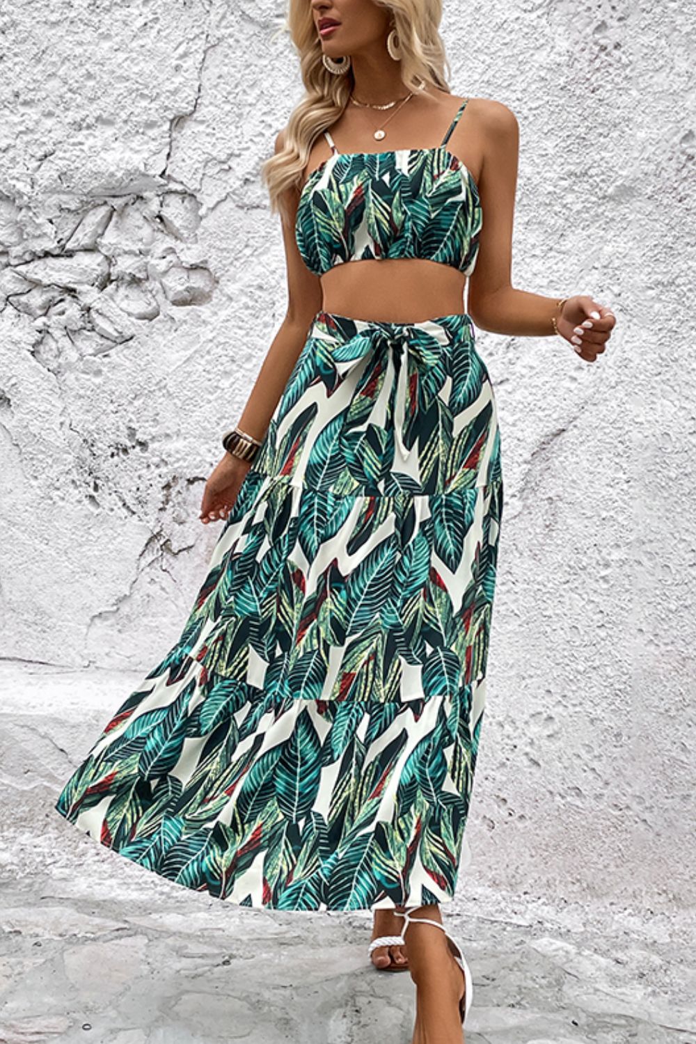 Kauai Botanical Print Cami and Tiered Skirt Set