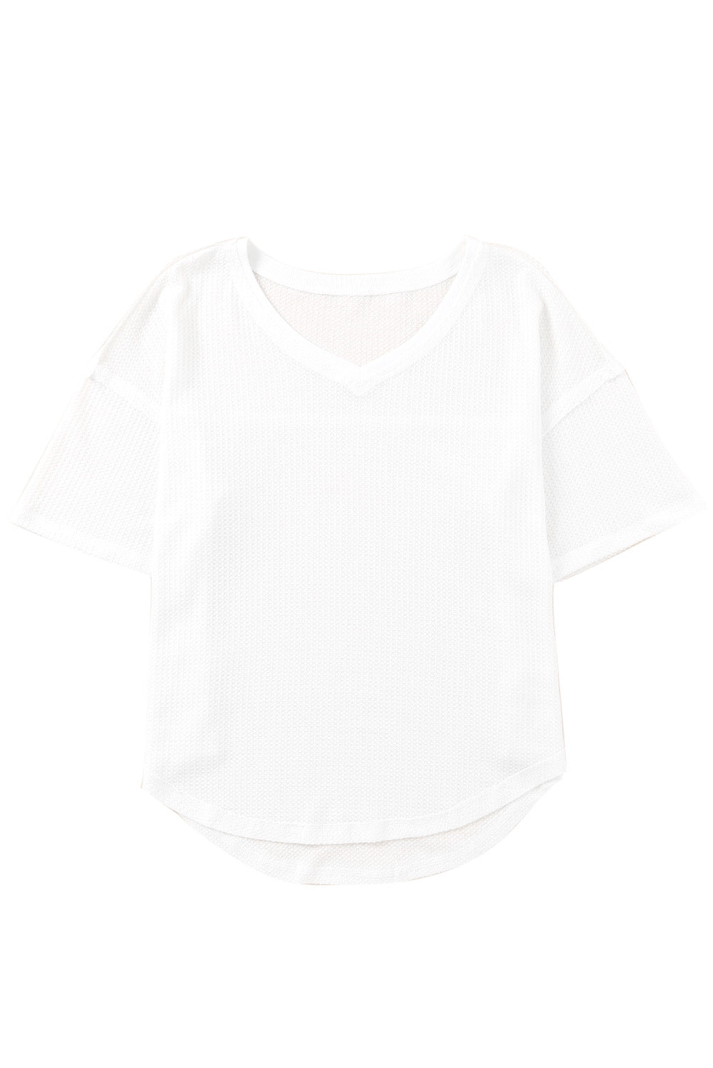 Whilemina White Waffle Knit Casual Drop Shoulder Loose Top