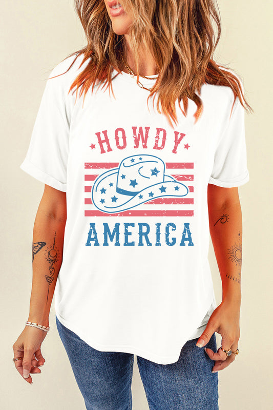 HOWDY America Graphic Round Neck Short Sleeve T-Shirt