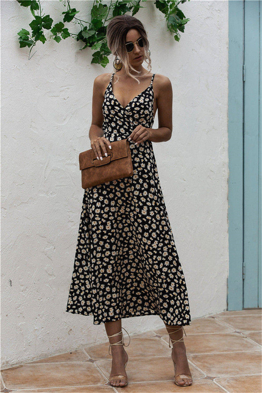 Don’t You Miss This Daisy Print Surplice Midi Cami Dress