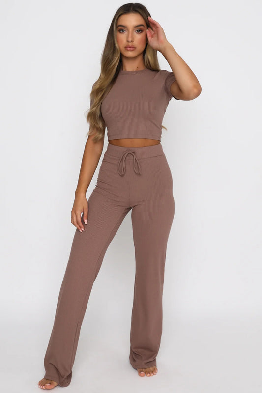 Renna Round Neck Short Sleeve Top and Pants Set