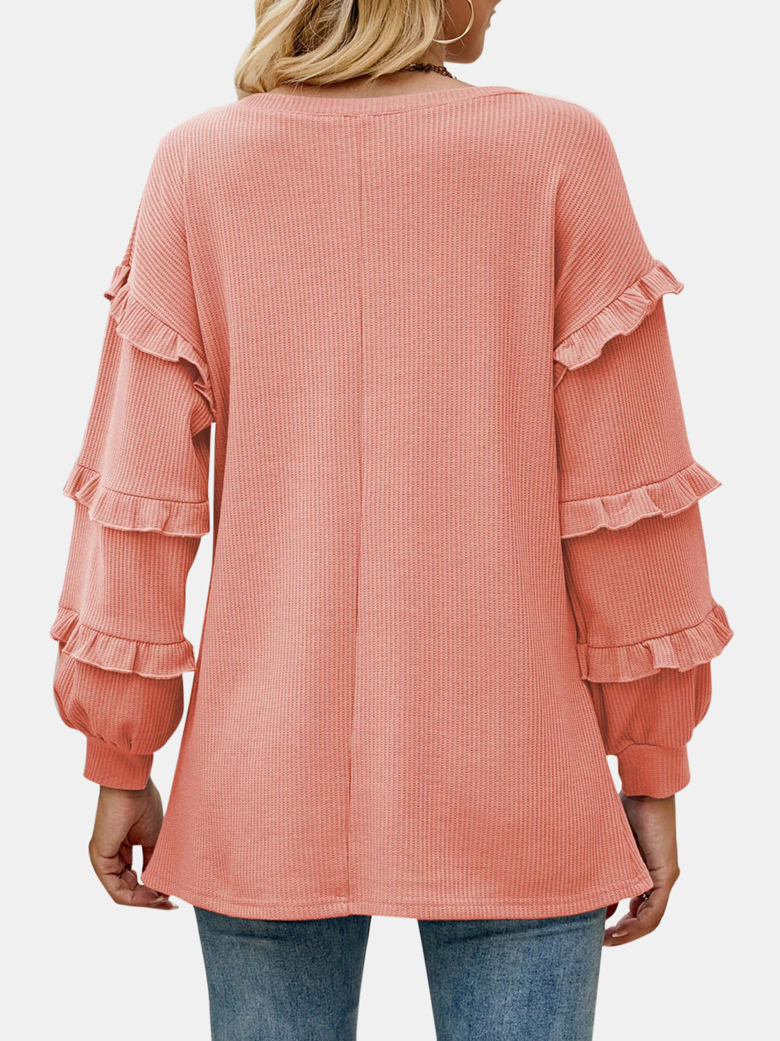 Roberta Ruffled V-Neck Long Sleeve T-Shirt