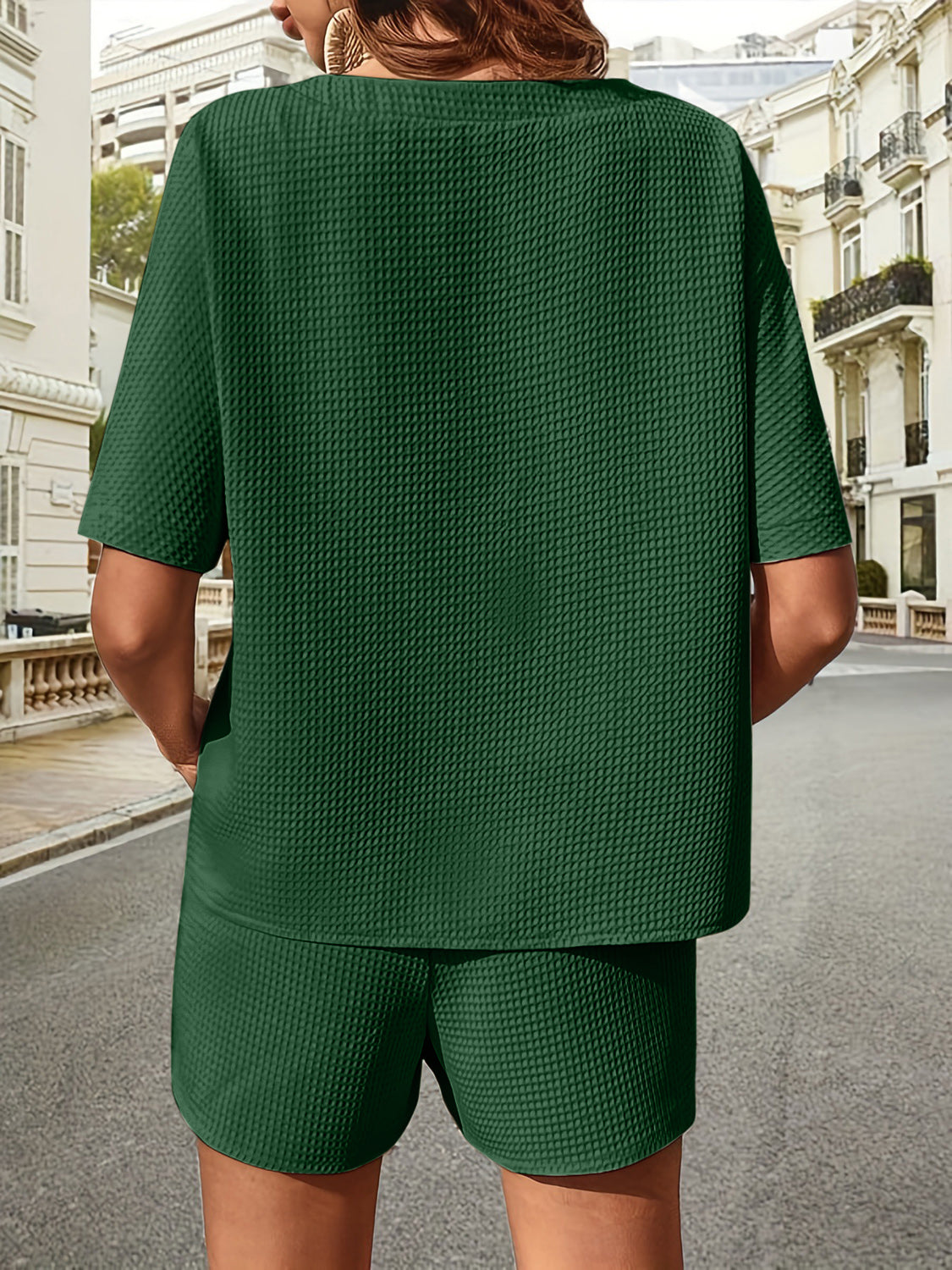 Walk about Italia Waffle-Knit Half Sleeve Top and Shorts Set