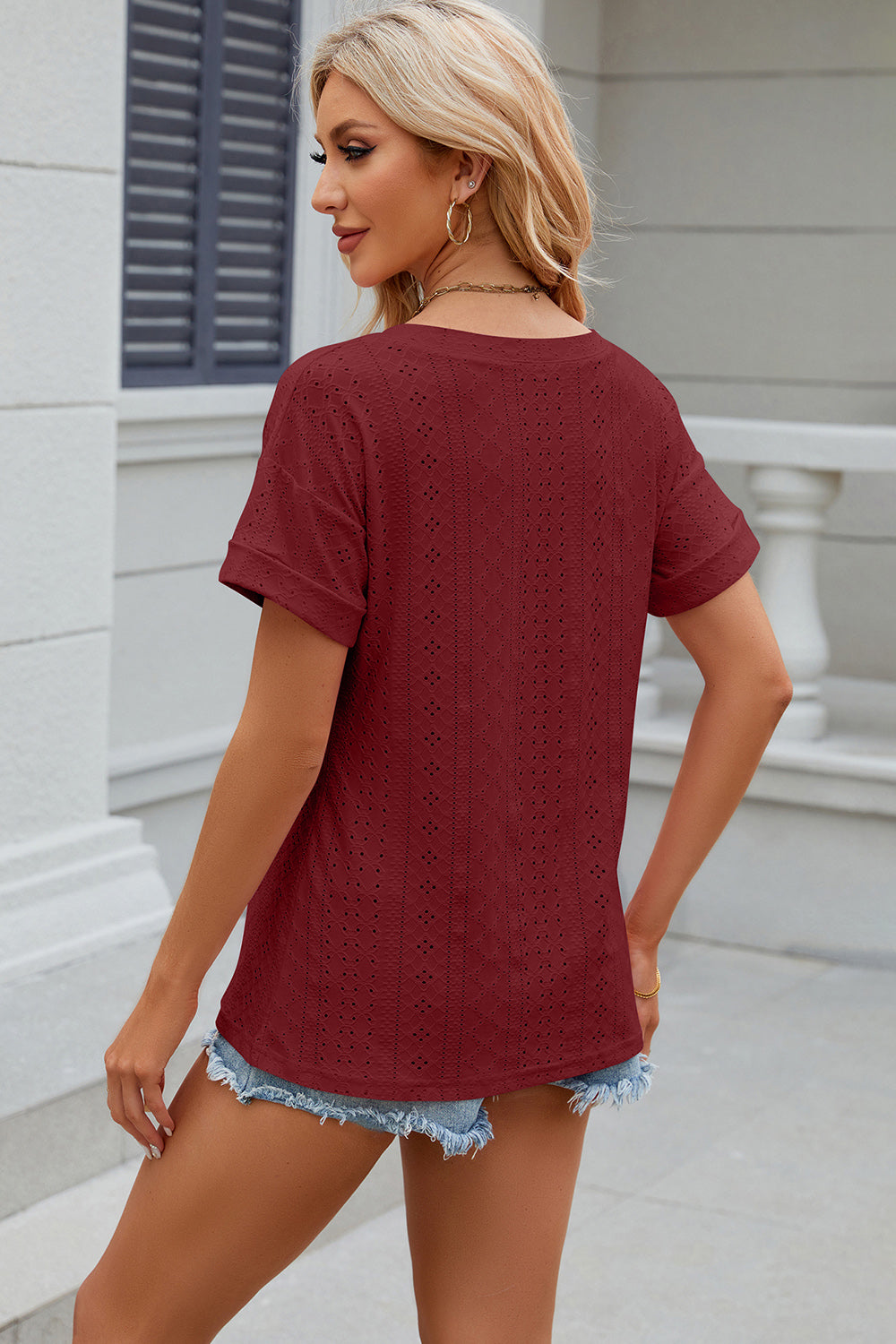 Eisley Eyelet V-Neck Short Sleeve T-Shirt