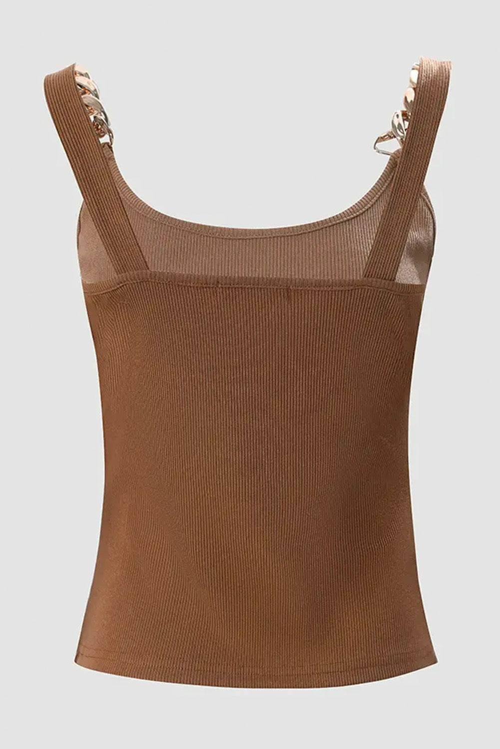 Goldie Brown Gold Chain Straps Rib Knit Tank Top