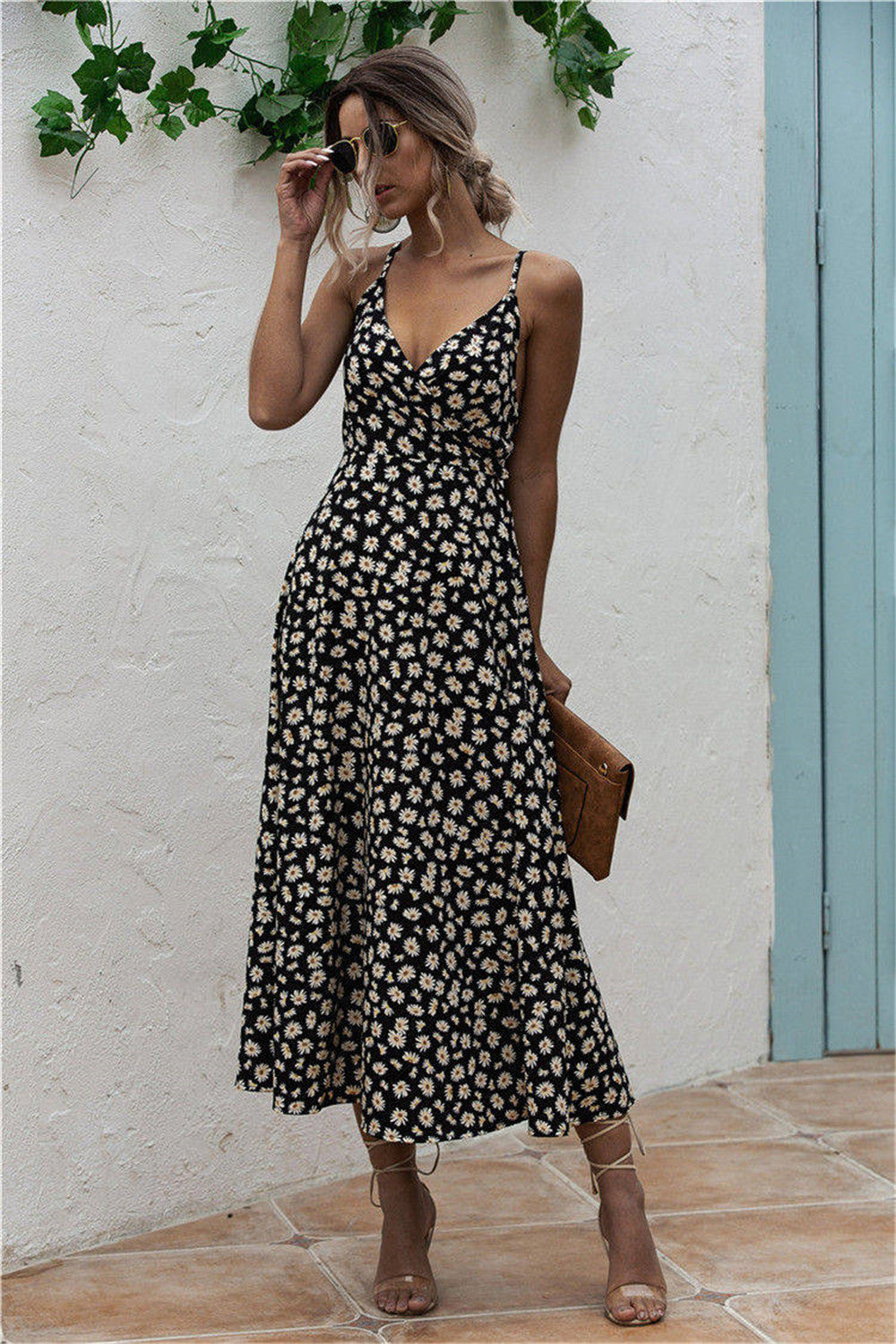 Don’t You Miss This Daisy Print Surplice Midi Cami Dress