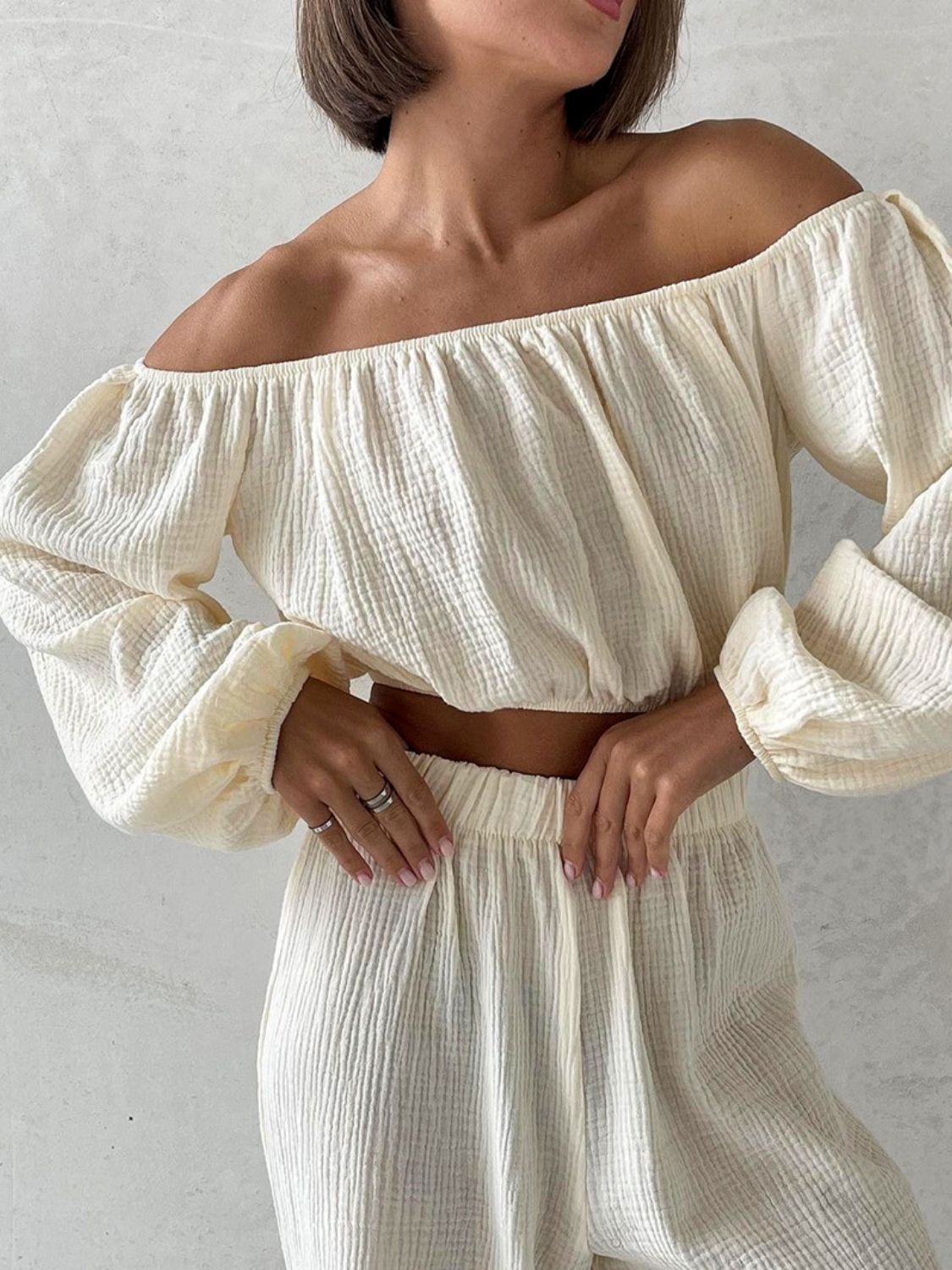 Charlie Off Shoulder Long Sleeve Top and Pants Set