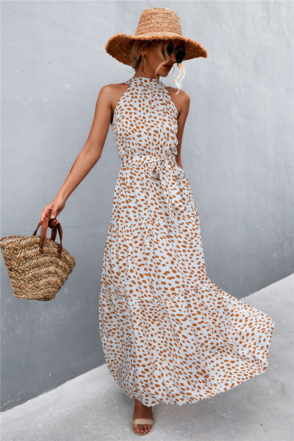 Sivan Sleeveless Tie Waist Maxi Dress