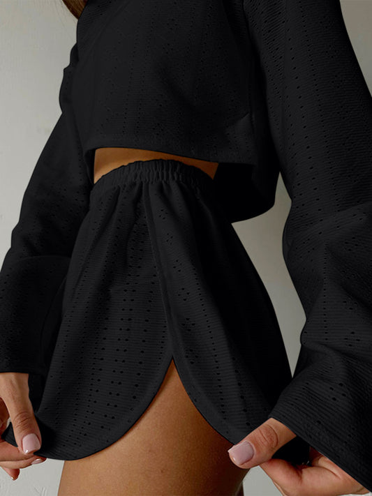 Eliza Eyelet Round Neck Top and Shorts Set