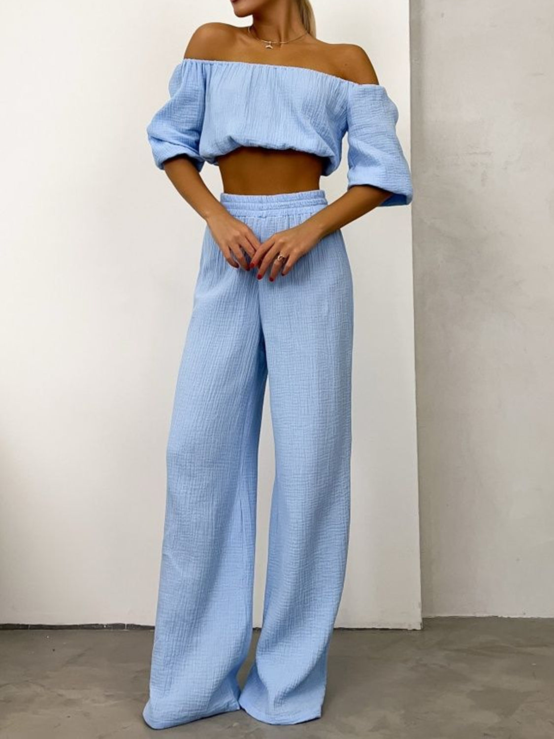 Charlie Off Shoulder Long Sleeve Top and Pants Set