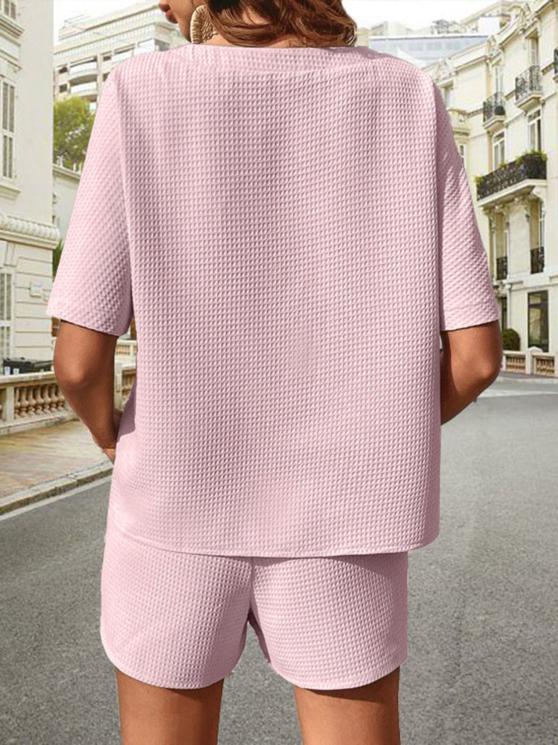 Walk about Italia Waffle-Knit Half Sleeve Top and Shorts Set