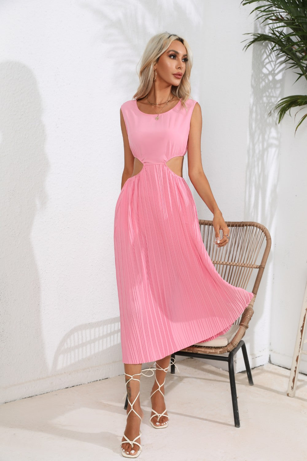 Carley Cutout Ruched Round Neck Tank Dress