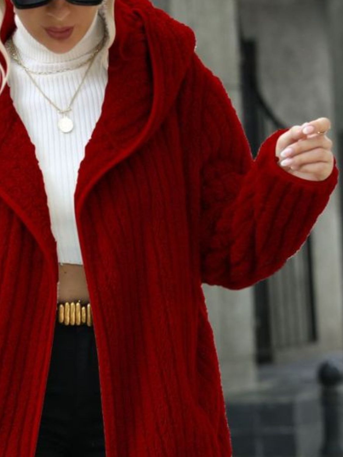 Corduroy Tracks ⛷️ Open Front Ribbed Hooded Coat