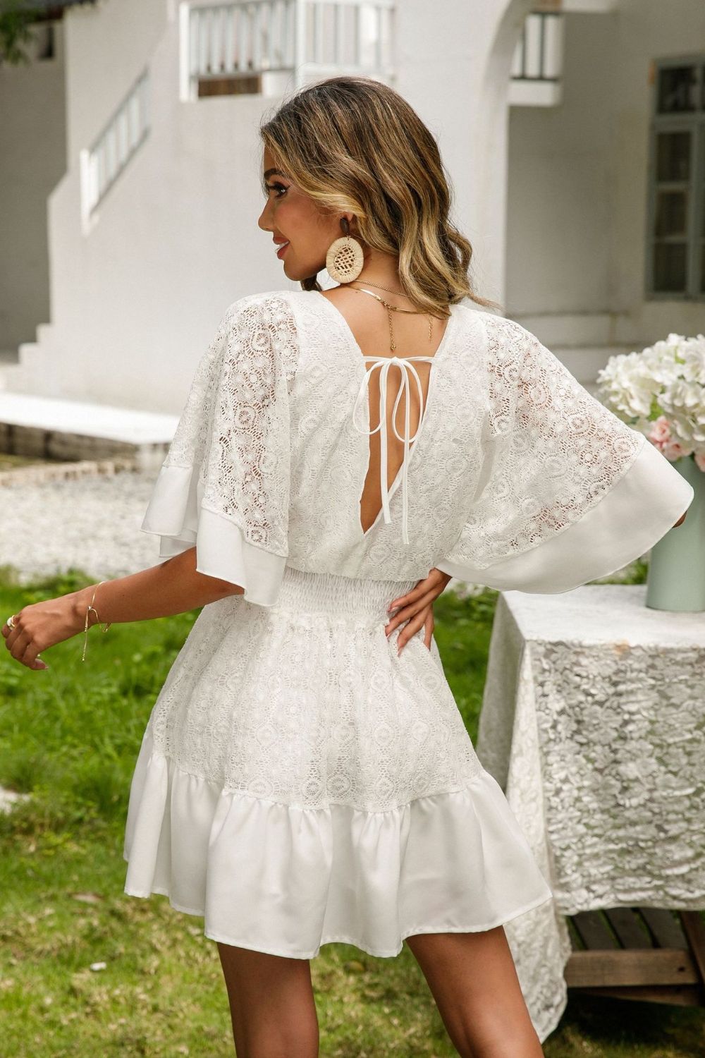 Luna Lace Cutout Surplice Half Sleeve Dress