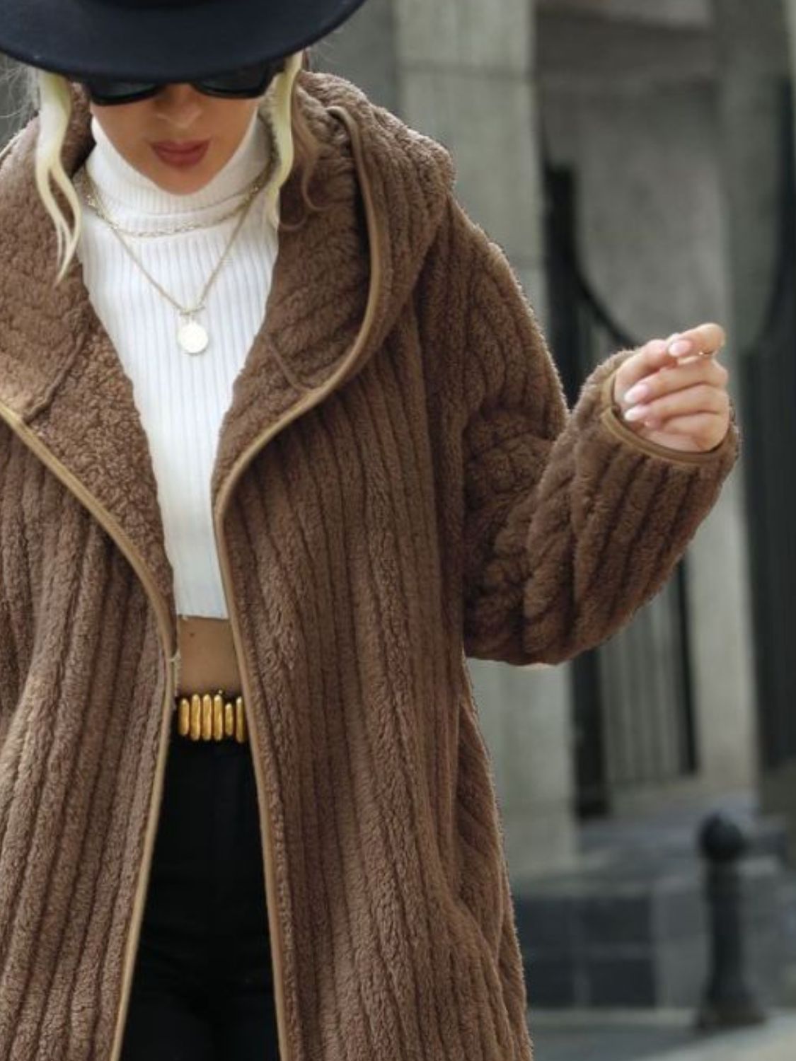 Corduroy Tracks ⛷️ Open Front Ribbed Hooded Coat
