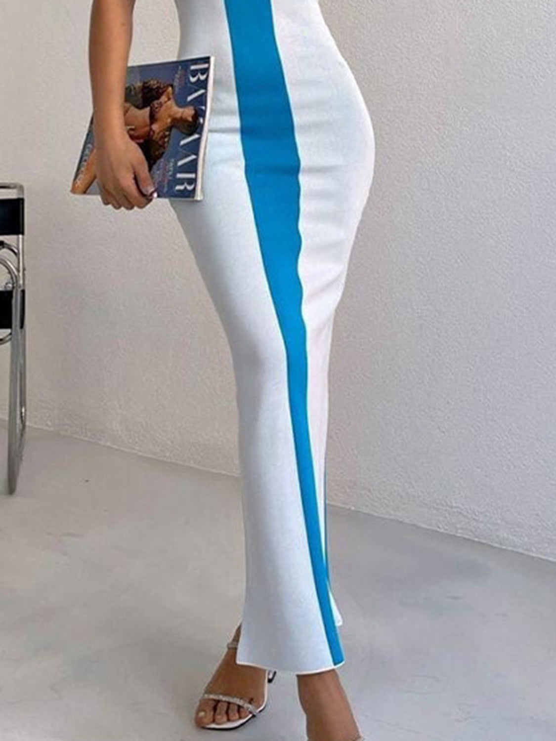 Coco Contrast Wide Strap Slit Midi Dress