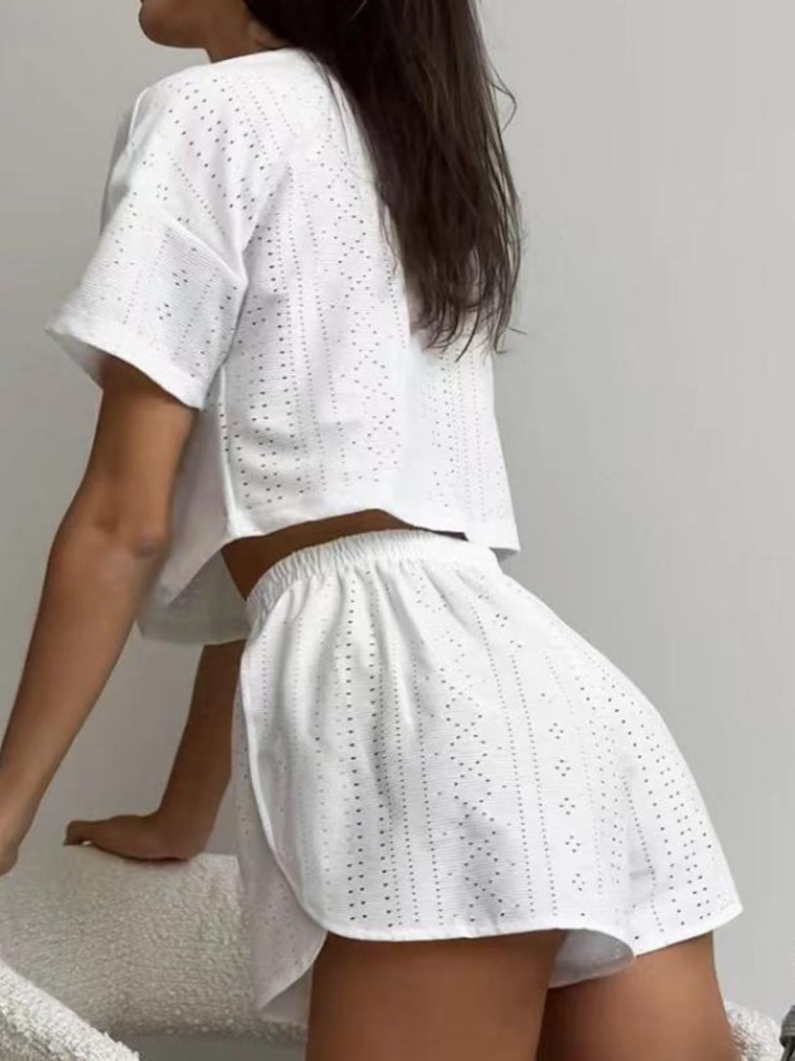 Isla Eyelet Round Neck Top and Shorts Set