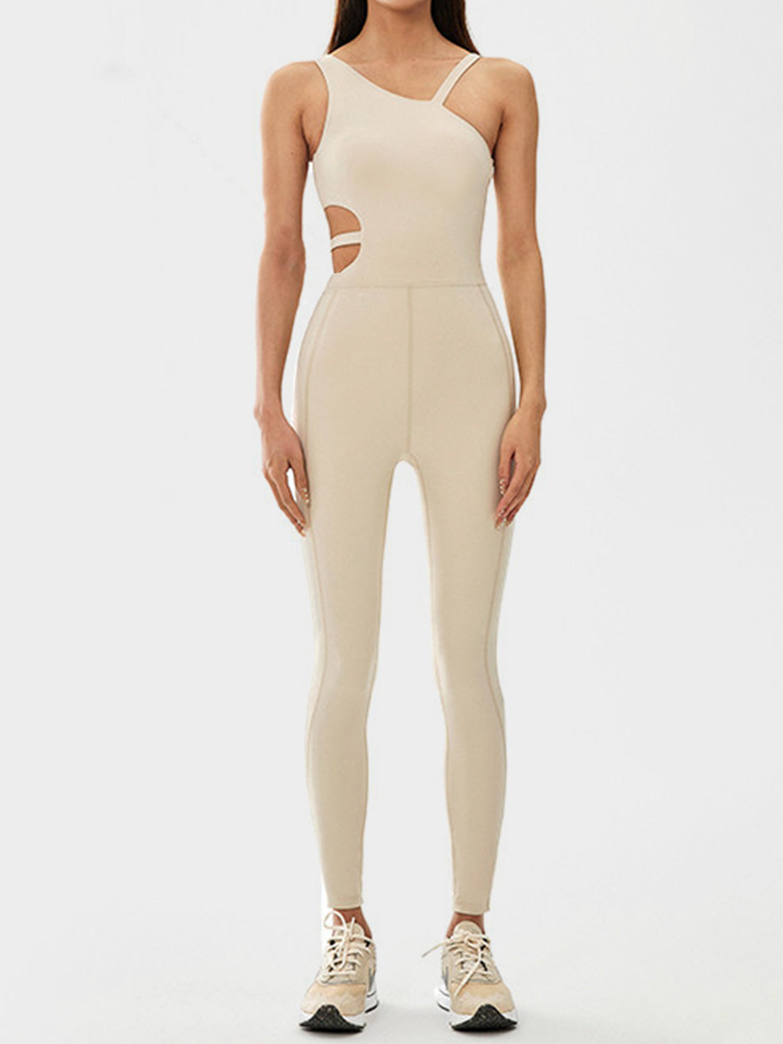 Calm Cutout Asymmetrical Neck Active Jumpsuit