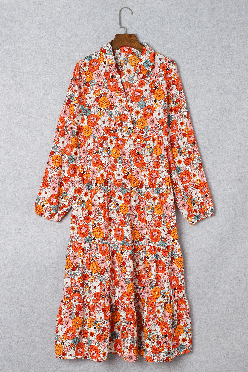 Yoko Ono Yellow Boho Floral Collared Long Sleeve Dress