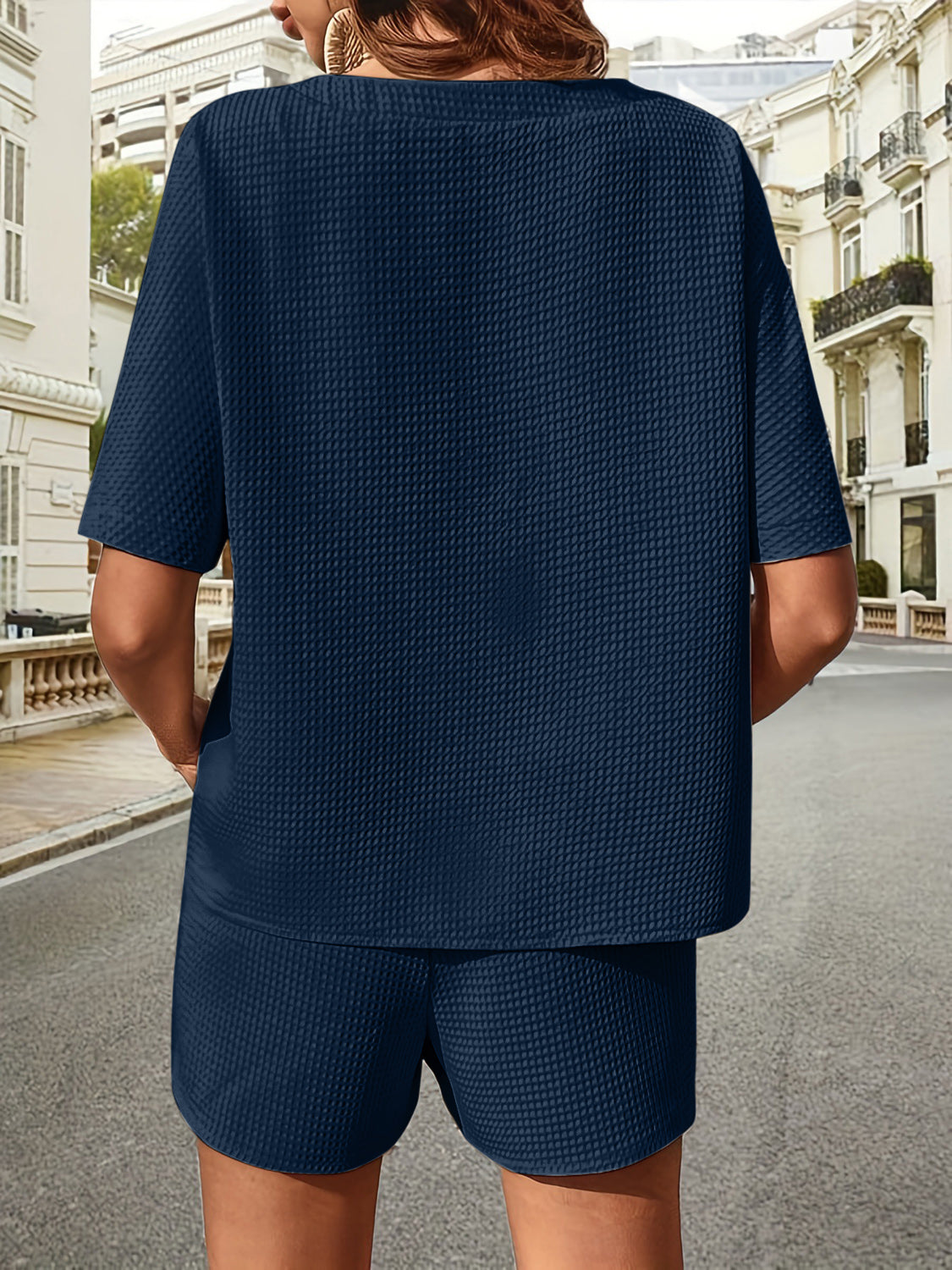 Walk about Italia Waffle-Knit Half Sleeve Top and Shorts Set