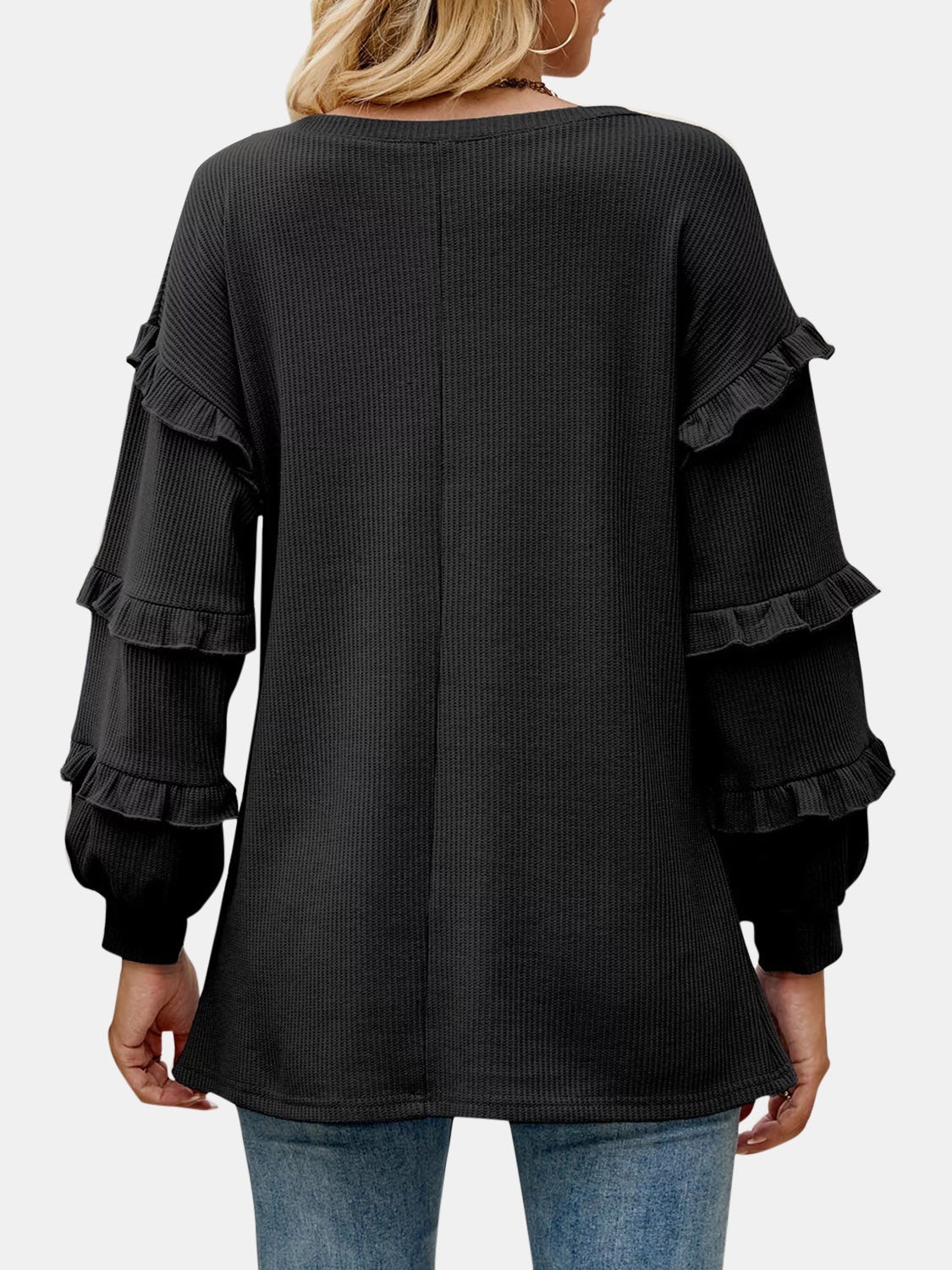 Roberta Ruffled V-Neck Long Sleeve T-Shirt