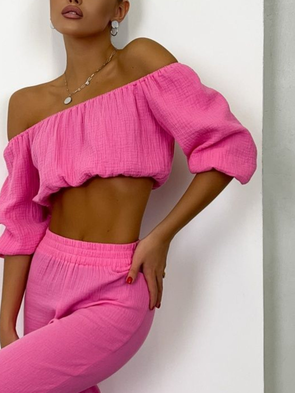 Charlie Off Shoulder Long Sleeve Top and Pants Set