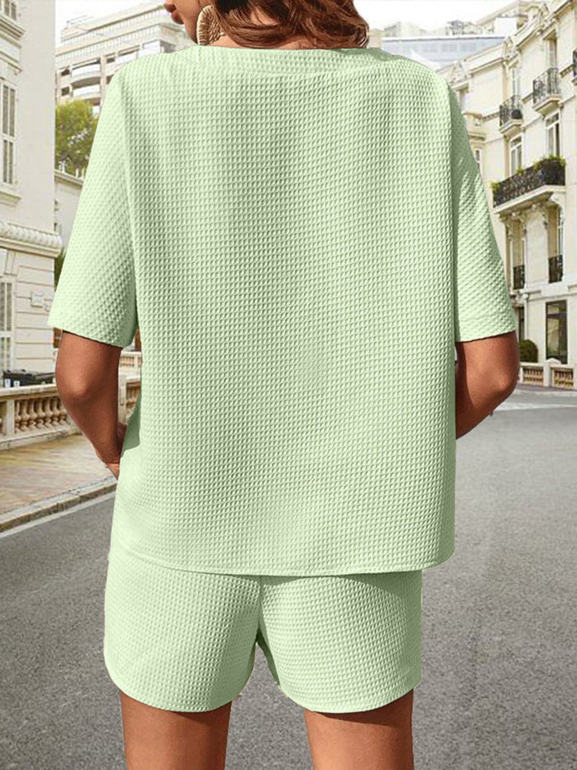 Walk about Italia Waffle-Knit Half Sleeve Top and Shorts Set
