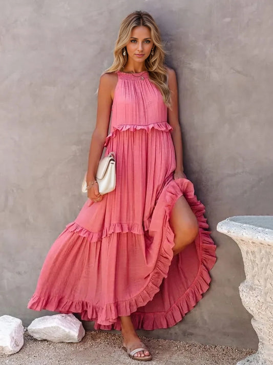 Abby Ruffled Sleeveless Tiered Maxi Dress with Pockets