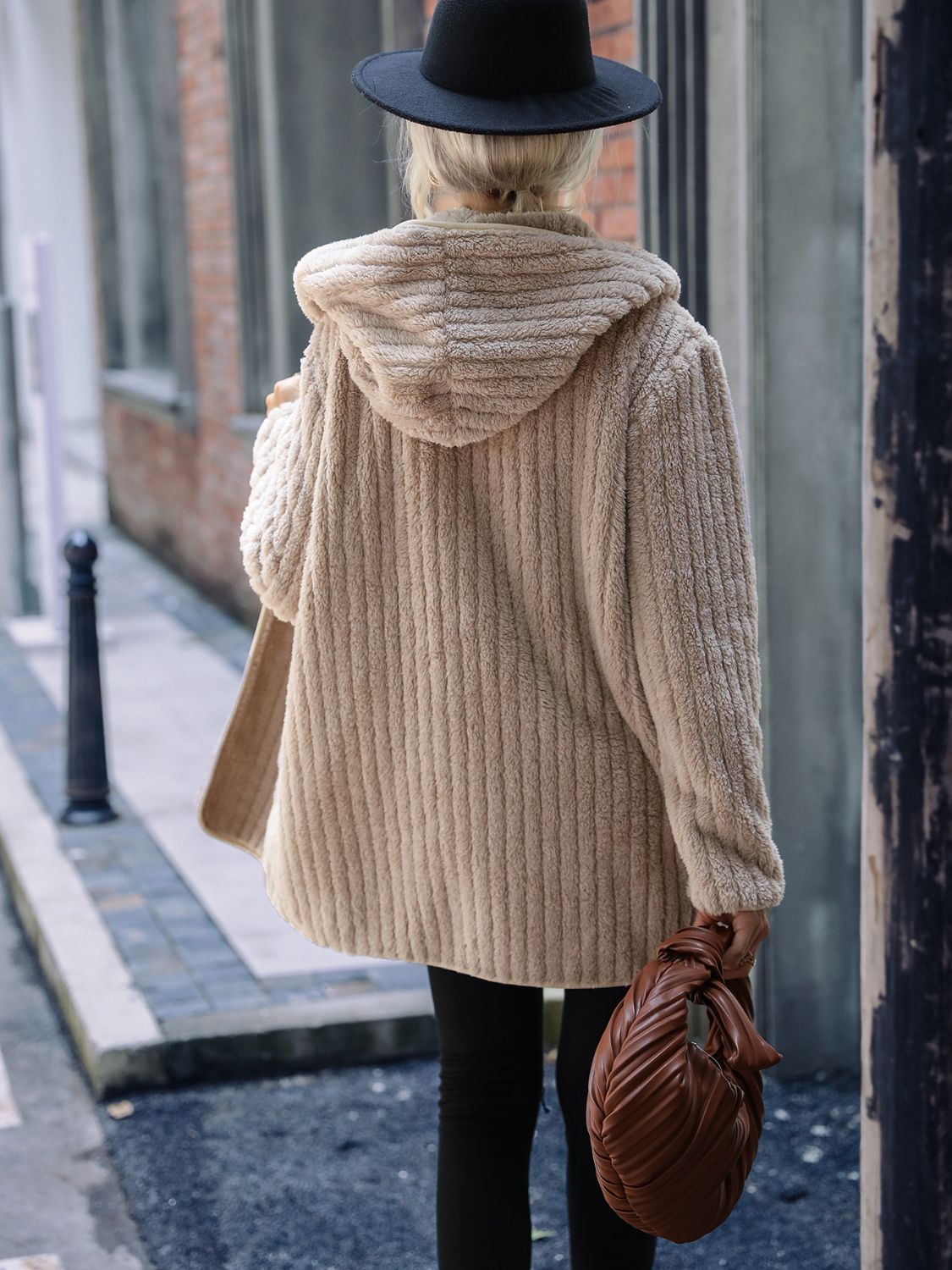Corduroy Tracks ⛷️ Open Front Ribbed Hooded Coat