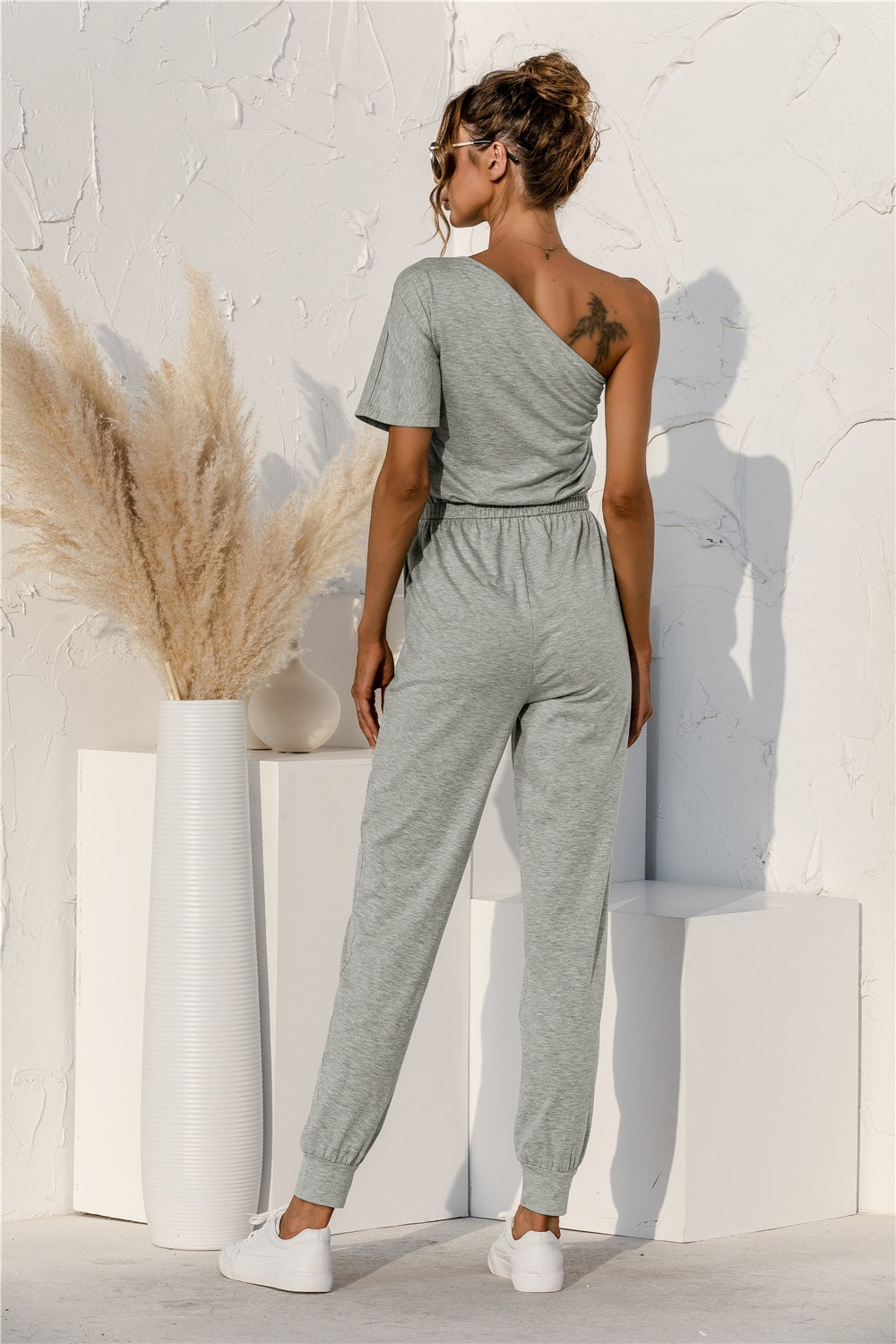 Serendipity Single Shoulder Short Sleeve Jumpsuit