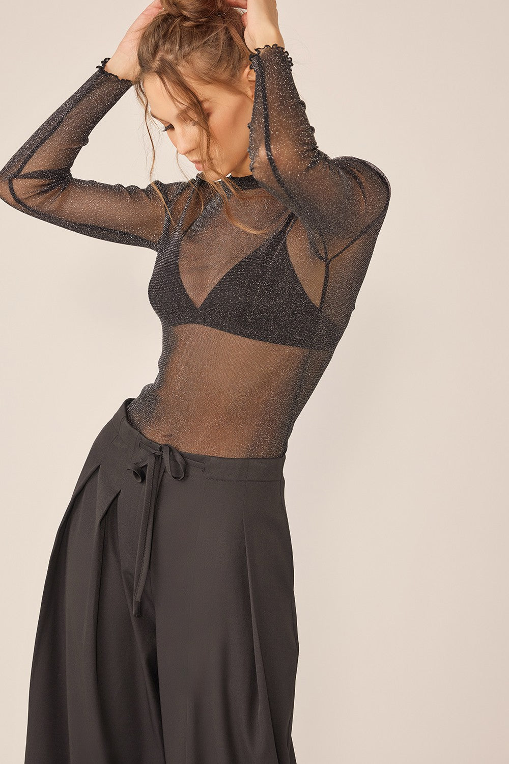 Idem Ditto Sparkling Glitter Long Sleeve Sheer Top Festival Season
