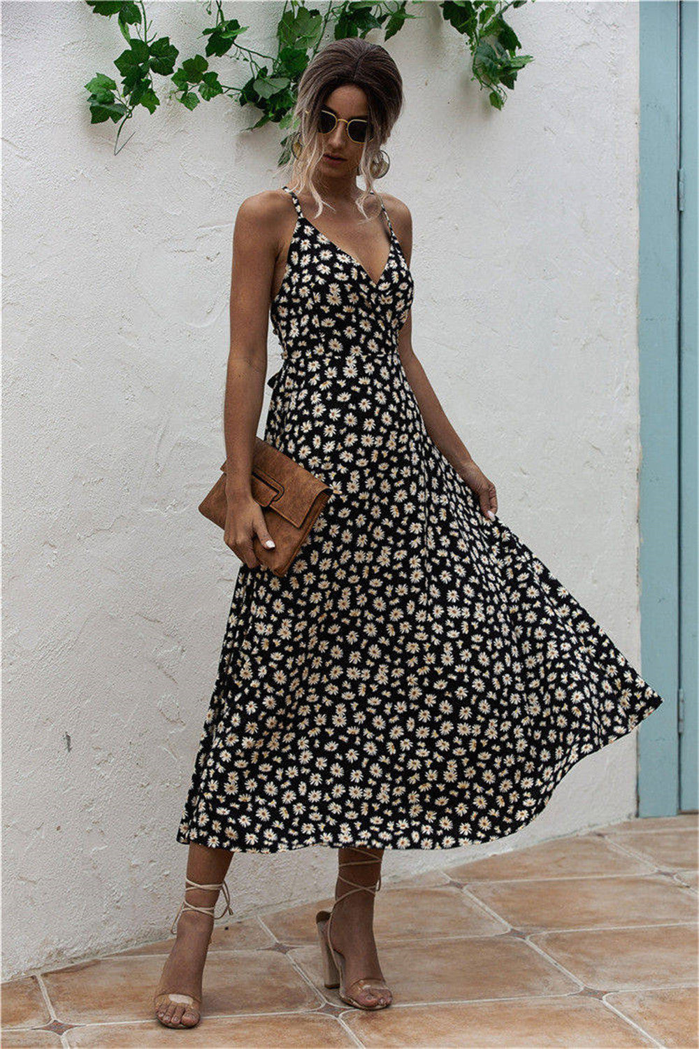 Don’t You Miss This Daisy Print Surplice Midi Cami Dress