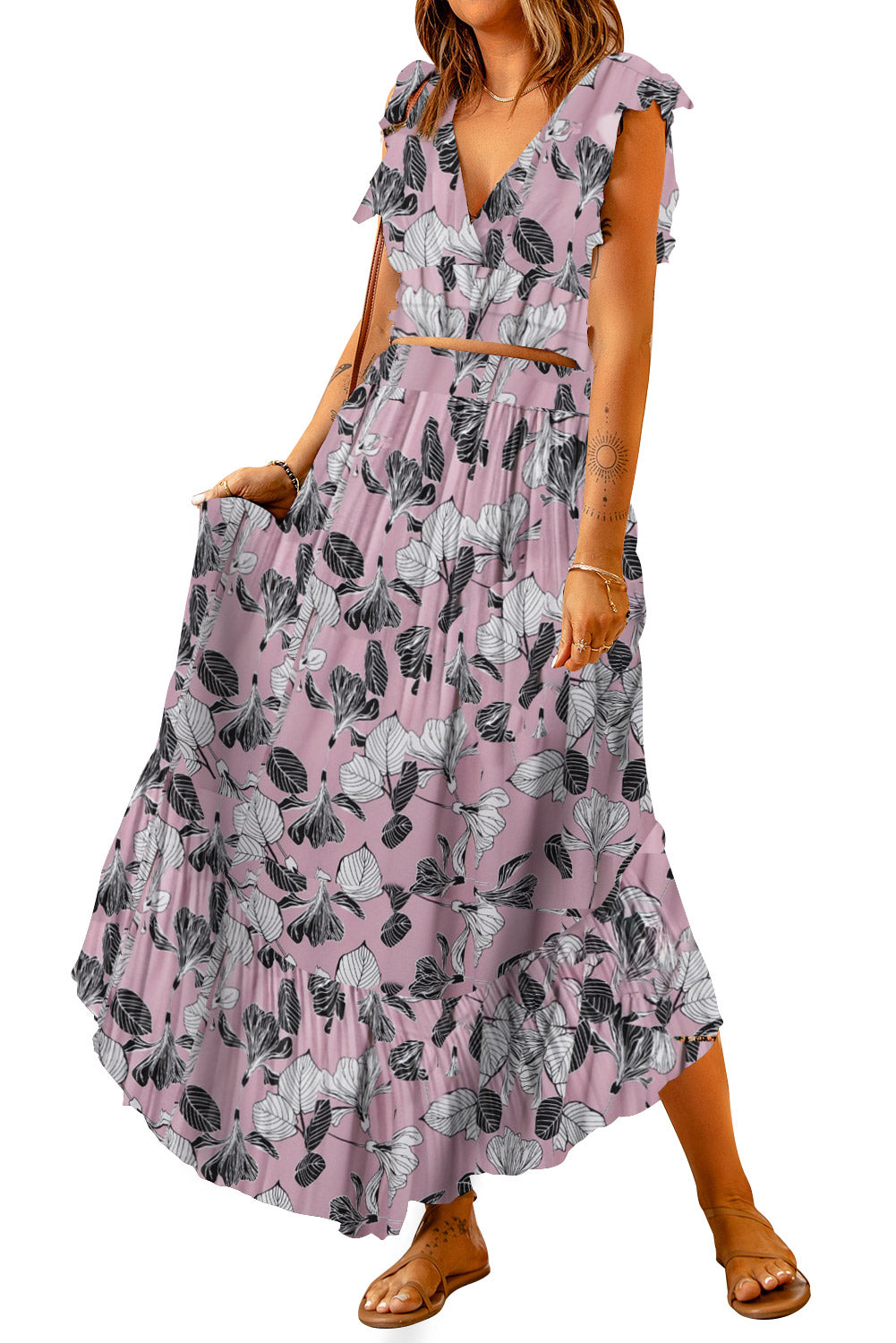 Anatolia Printed Tie Back Cropped Top and Maxi Skirt Set