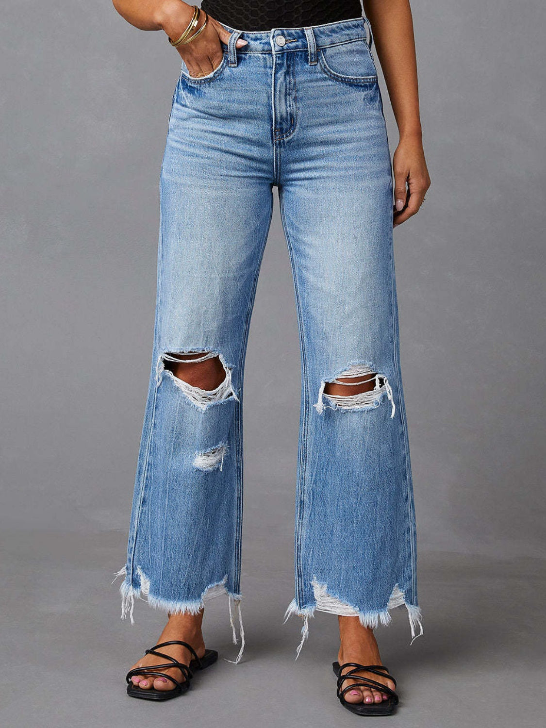 Darla Distressed Raw Hem Jeans with Pockets