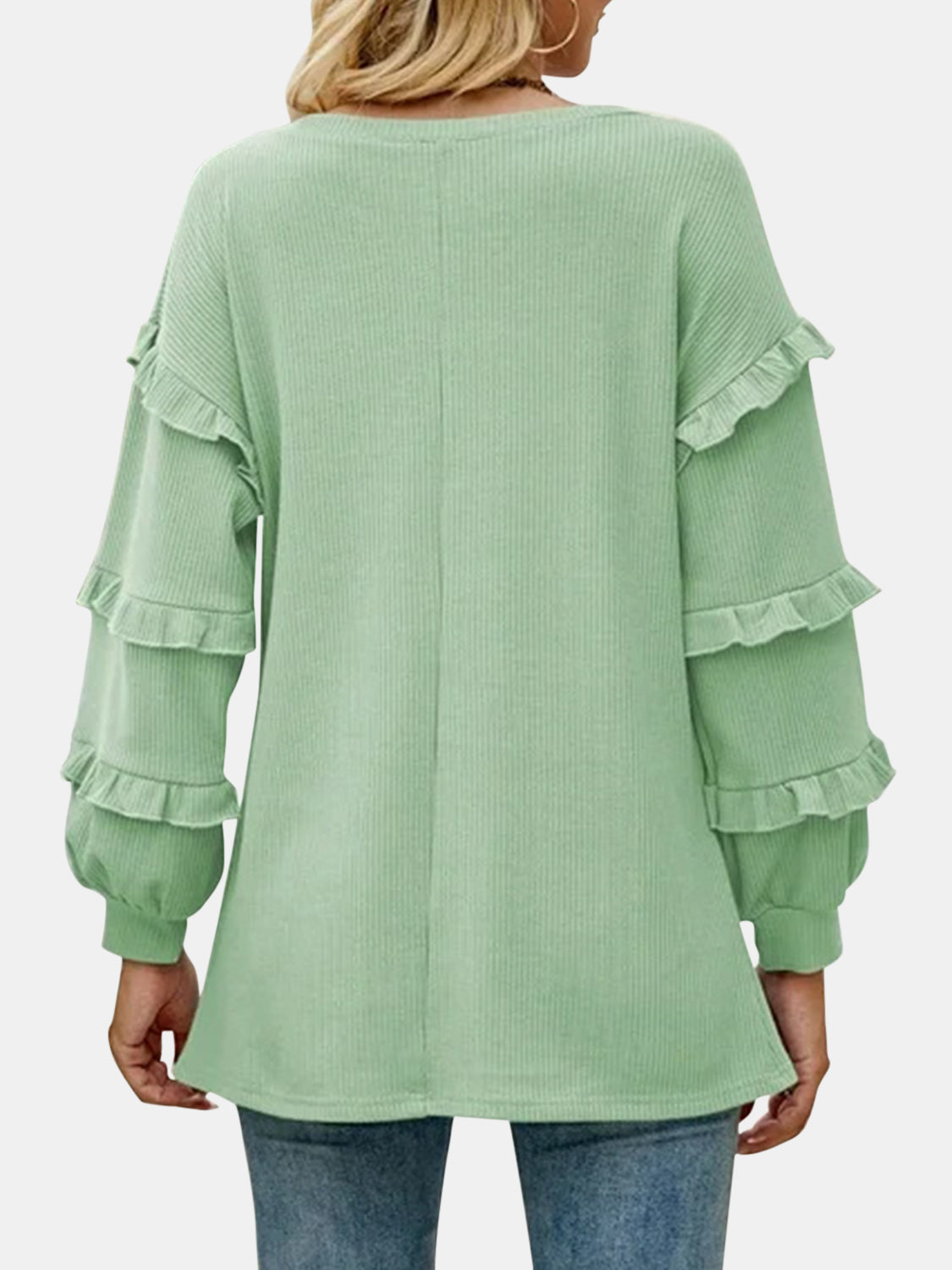 Roberta Ruffled V-Neck Long Sleeve T-Shirt