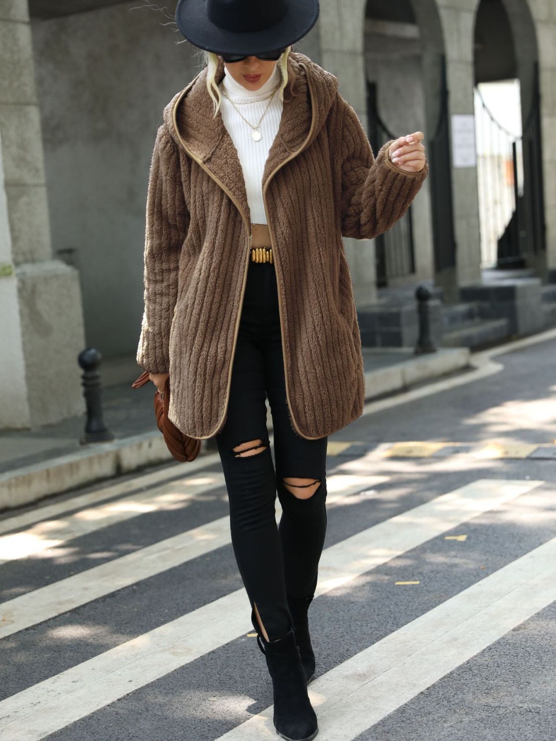 Corduroy Tracks ⛷️ Open Front Ribbed Hooded Coat