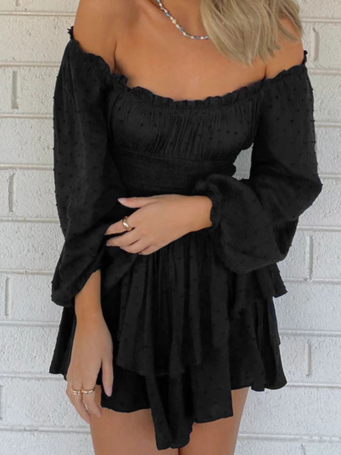 Gretchen Off Shoulder Smocked Waist Romper