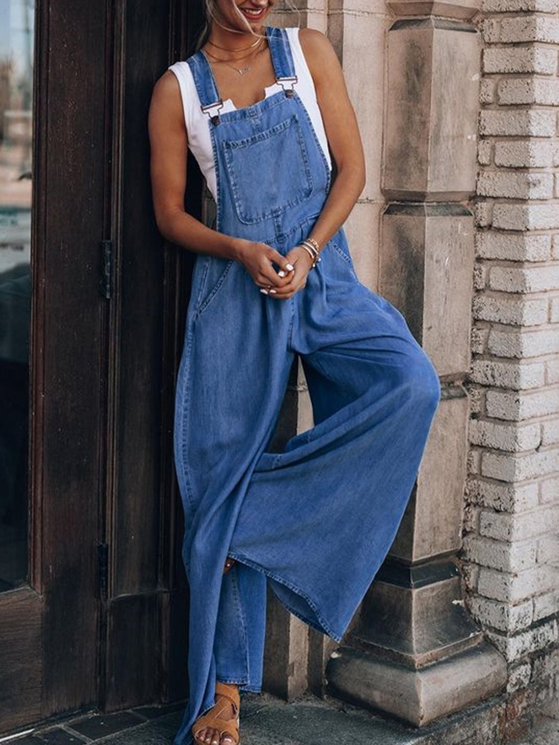 Aria Wide Leg Denim Overalls