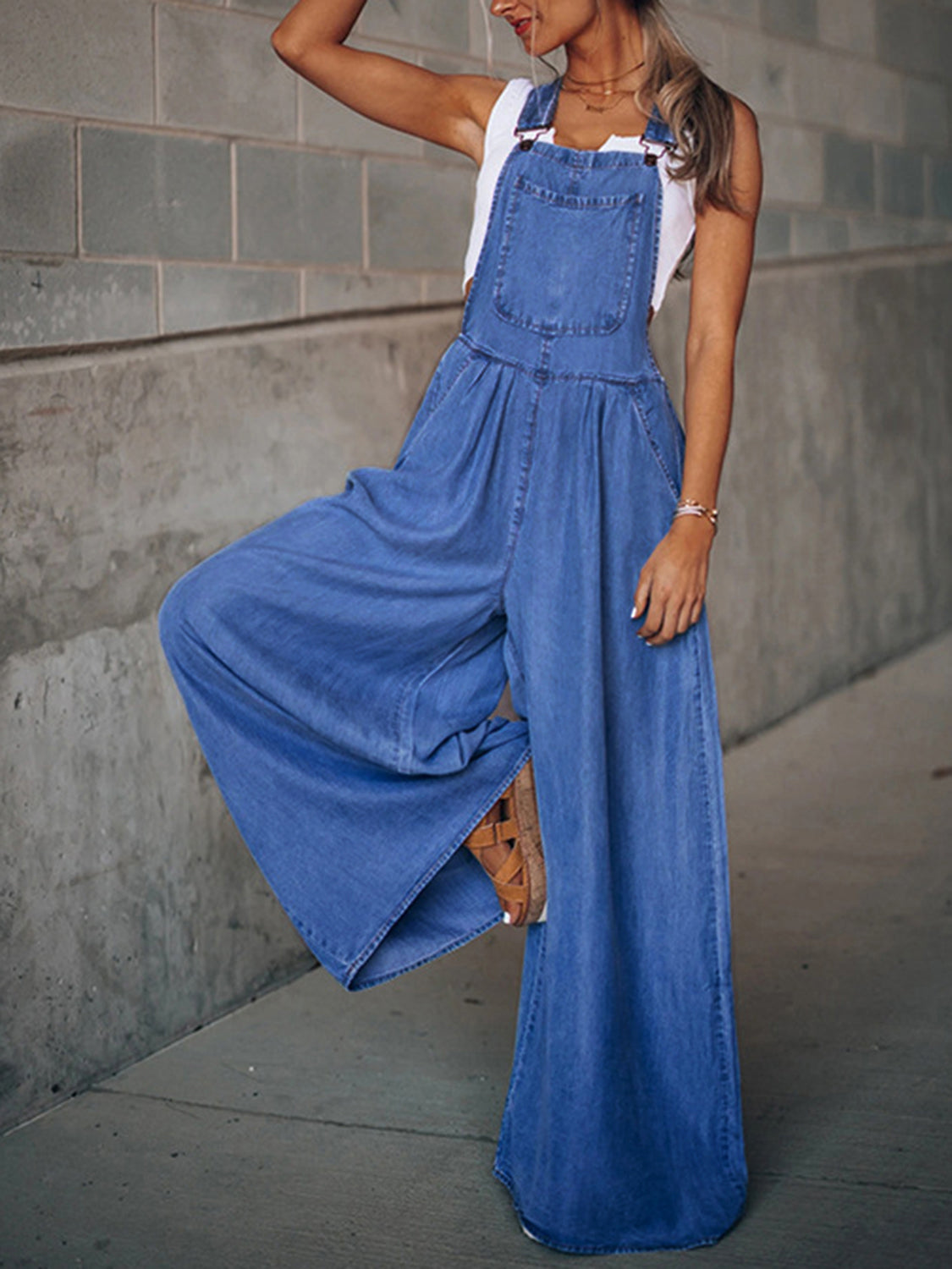 Aria Wide Leg Denim Overalls