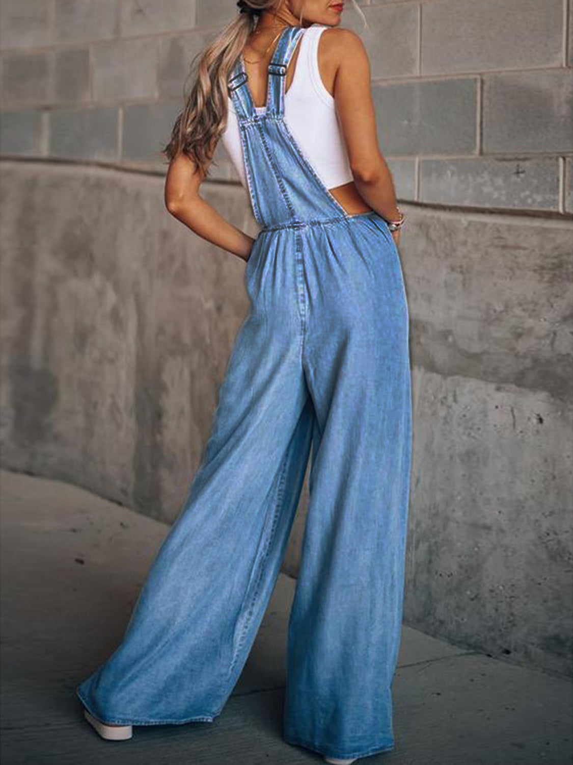 Aria Wide Leg Denim Overalls